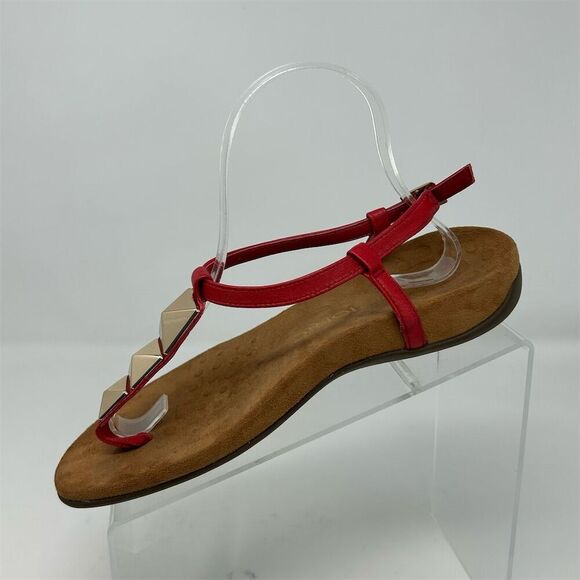 Vionic Red T-Strap Slingback Sandals Metallic Textured 3D Accents Size 7 - Picture 3 of 10